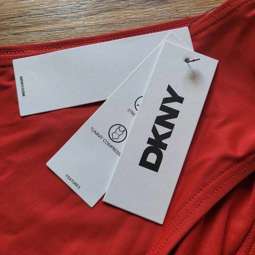 NWT DKNY Women's Classic Mid Rise Stretch Real Red Bikini Bottoms Small MSRP $50 - Picture 2 of 5